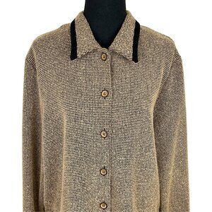 Vintage Windowpane Velvet Collar Buttoned Shirt